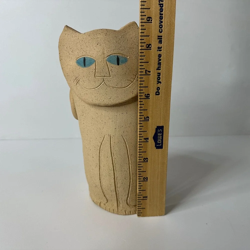 Vintage Studio Pottery Cat Vase Folk Art Stoneware Feline Figurine 9